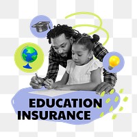 Education insurance png word sticker typography, transparent background