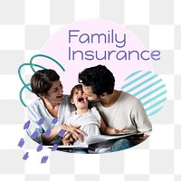 Family insurance png word sticker typography, transparent background