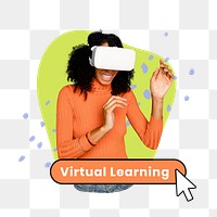 Virtual learning png word sticker typography, transparent background