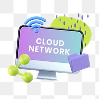 Cloud network png word sticker typography, transparent background