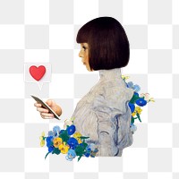 Vintage woman png sticker, dating app transparent background. Remixed by rawpixel.