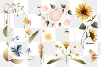Png pastel geometric flowers illustration set, transparent background