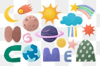 Astronomy & weather png sticker set, paper craft elements, transparent background