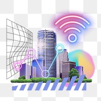 Smart city png, communication technology remix, transparent background
