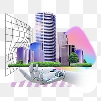 Smart city png remix, robot hand image, transparent background
