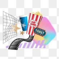Popcorn png, drink & movie, creative entertainment remix, transparent background