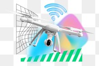 Flying drone png, communication technology remix, transparent background