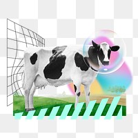 Bubble cow png, creative livestock animal remix, transparent background