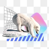 Polar bear png, creative climate change remix, transparent background