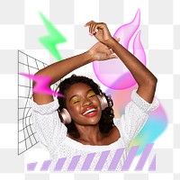 Woman listening png music, hobby remix, transparent background