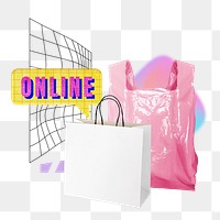 Online shopping bags png, creative remix, transparent background