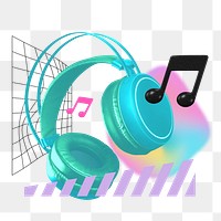 Creative music png remix, green headphones image, transparent background