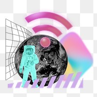 Astronaut with wifi png icon, communication technology remix, transparent background