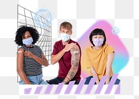 Diverse vaccinated png people, COVID-19 healthcare remix, transparent background