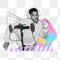 Podcast host png dancing, creative entertainment remix, transparent background