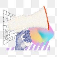 Hand holding megaphone png, announcement remix, transparent background