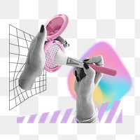 Makeup artist png remix, hands holding blush brush, transparent background