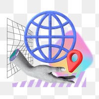 Hand png presenting grid globe, business communication remix, transparent background