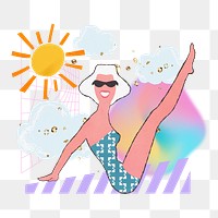 Sunbathing woman png, creative holiday remix, transparent background