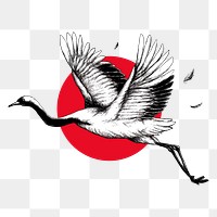 Japanese crane png element, transparent background