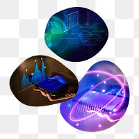 Futuristic technology png badge elements, transparent background