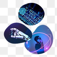 Futuristic technology png badge elements, transparent background