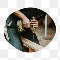 Carpenter working png badge element, transparent background