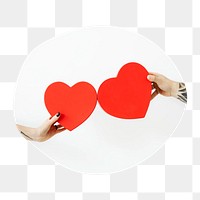 Red hearts png badge element, transparent background