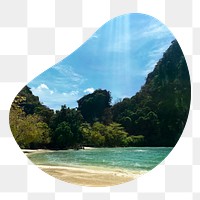 Peaceful beach png badge element, transparent background