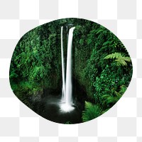 PNG Waterfall in a forest badge element, transparent background