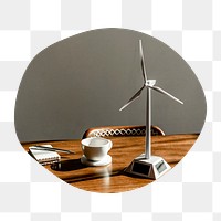 Wind turbine png badge element, transparent background