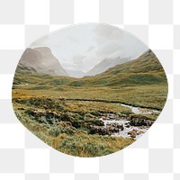 Highlands landscape png badge element, transparent background