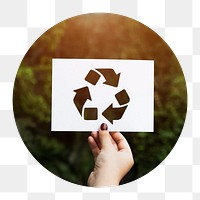 Recycle sign png circle badge element, transparent background
