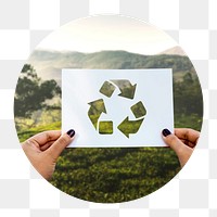 Recycle sign png circle badge element, transparent background
