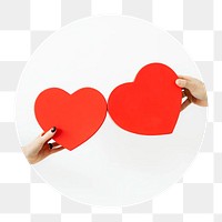 Red hearts png circle badge element, transparent background