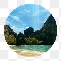 Peaceful beach png circle badge element, transparent background