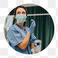 Female nurse png circle badge element, transparent background