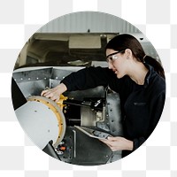 Female technician png circle badge element, transparent background