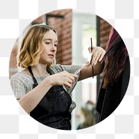 Female hairdresser png circle badge element, transparent background