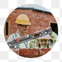 Construction workers png circle badge element, transparent background