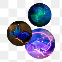 Futuristic technology png circle badge elements, transparent background