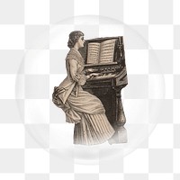 Woman png playing piano sticker, bubble design transparent background. Remixed by rawpixel.