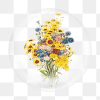 Sunflower bouquet png sticker,  bubble design transparent background. Remixed by rawpixel.