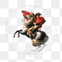 Png Napoleon Crossing the Alps sticker, Jacques-Louis David's artwork in bubble transparent background. Remixed by rawpixel.