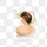 Vintage lady png sticker, bubble design transparent background. Remixed by rawpixel.