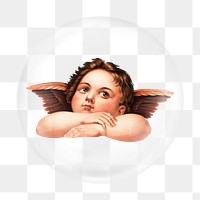 Cherub png sticker, Raphael's artwork in bubble transparent background. Remixed by rawpixel.