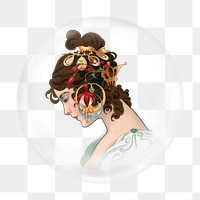 Vintage woman png sticker, bubble design transparent background. Remixed by rawpixel.