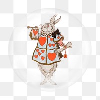 White rabbit png sticker, Alice in Wonderland by William Penhallow Henderson in bubble transparent background. Remixed by rawpixel.