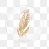 Png golden tropical leaf sticker, Benjamin Fawcett artwork in bubble transparent background. Remixed by rawpixel.