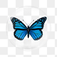 Blue butterfly png sticker,  bubble design transparent background. Remixed by rawpixel.